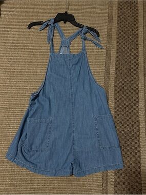 Denim Tie-Shoulder One-Piece Romper - Blue